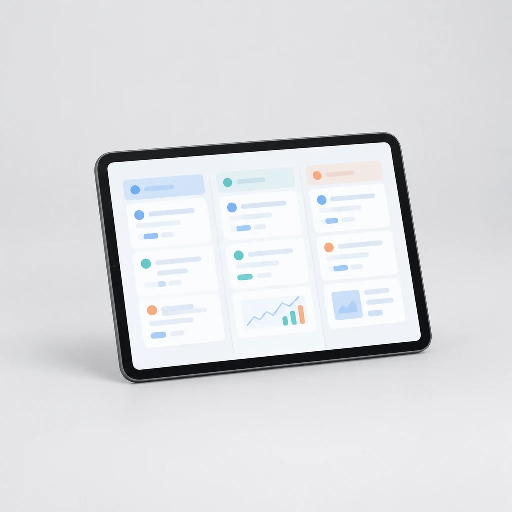 Tablet showing a task board