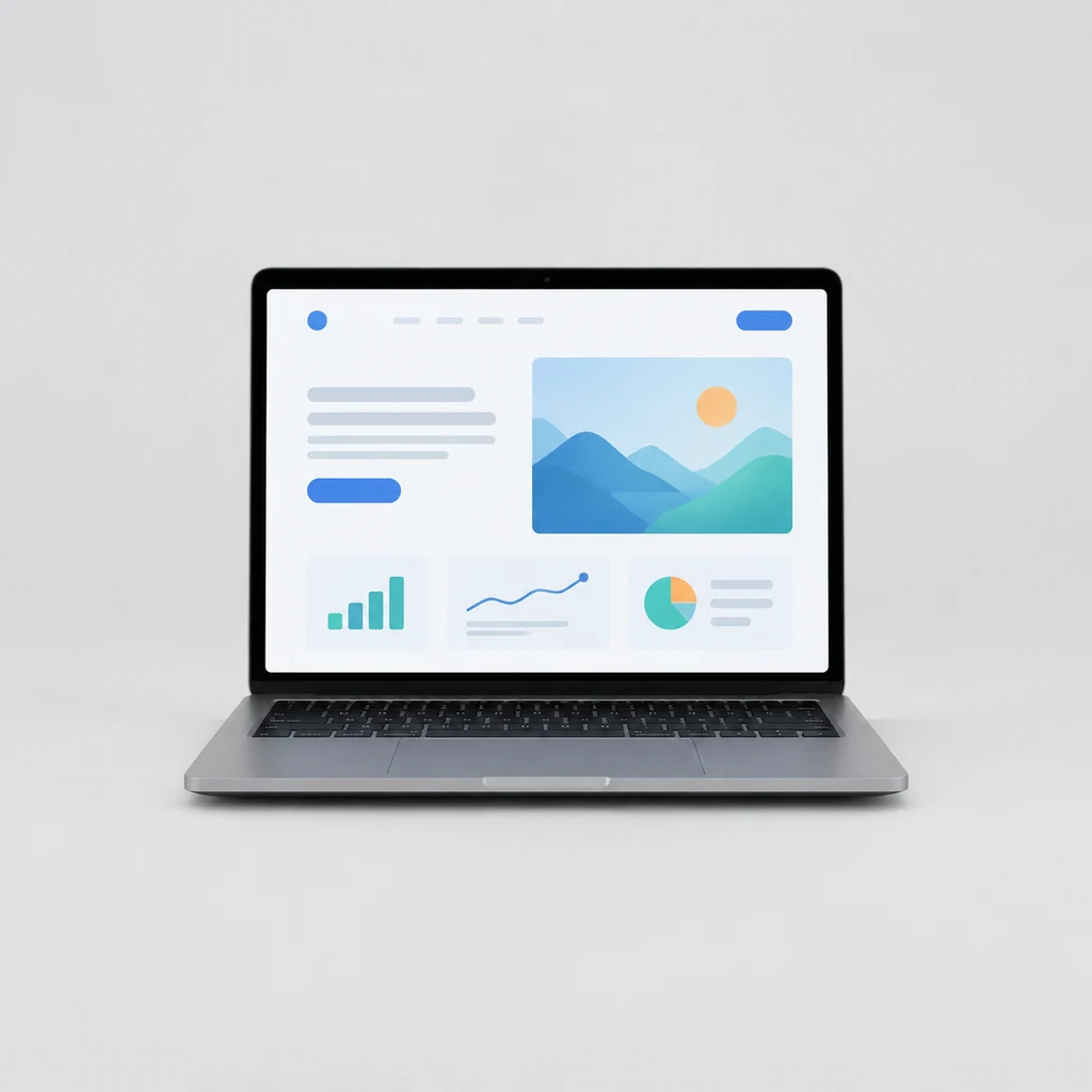 Laptop showing a one-page website layout