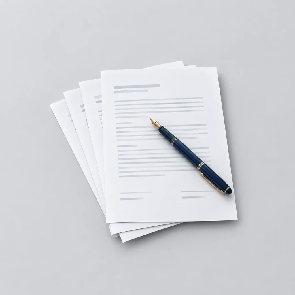 Stack of contract documents with a pen