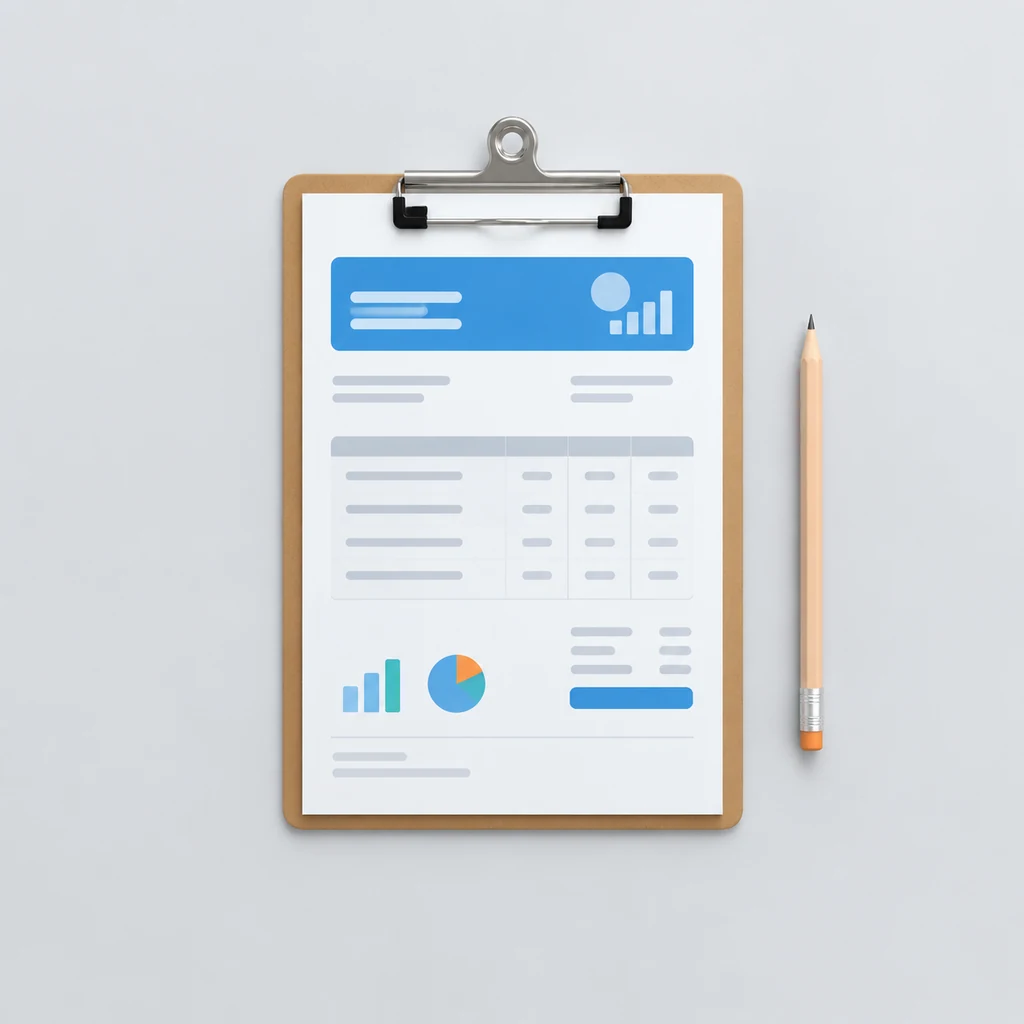 Clipboard with an invoice template and a pencil