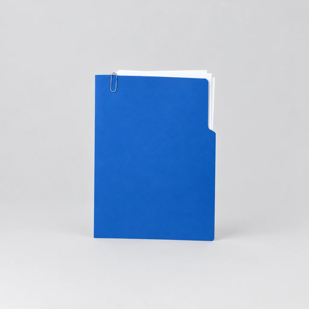 Blue document folder with blank sheets