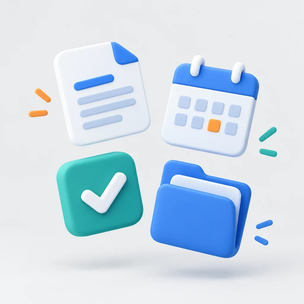 Icons for documents, calendar, tasks and files